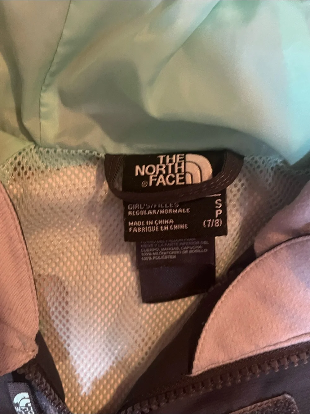 The North Face girls Black & Mint Hooded Rain Jacket